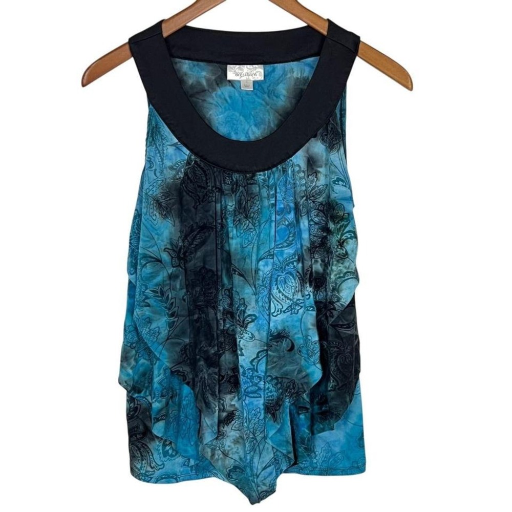 Dressbarn Y2K Layered Tie Dye Top Small Floral Paisley Sleeveless Blue Black